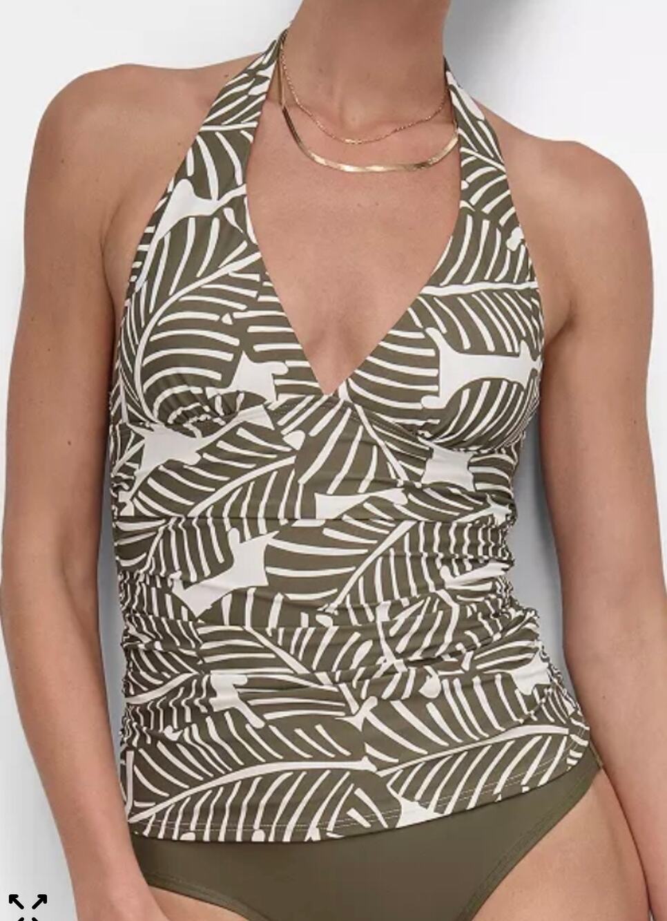 DKNY Olive Palm Halter Tankini L NWT